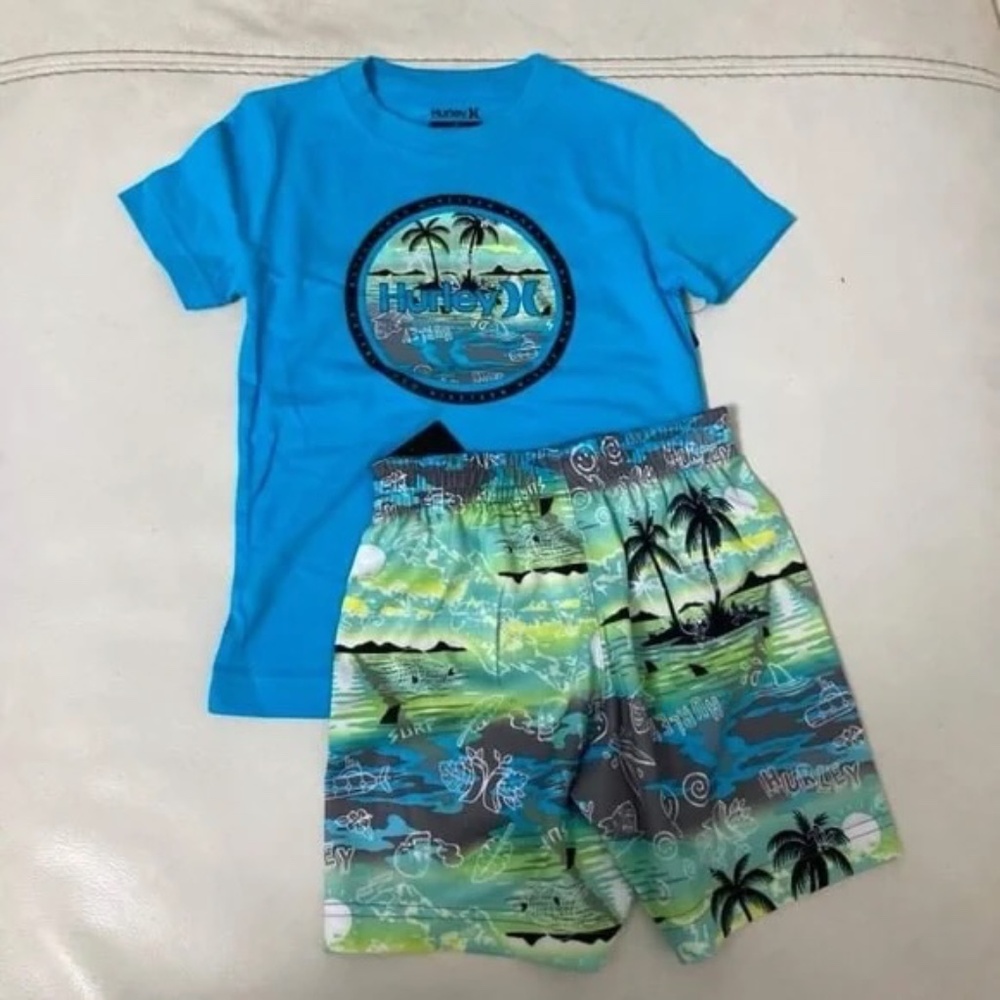 Hurley Colorful Sea palm trees ocean lovers shorts set 8010 - Picture 1 of 6